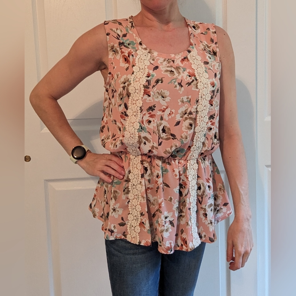 Collective Concepts | Bimini Peplum Blouse | Pink & Cream | M